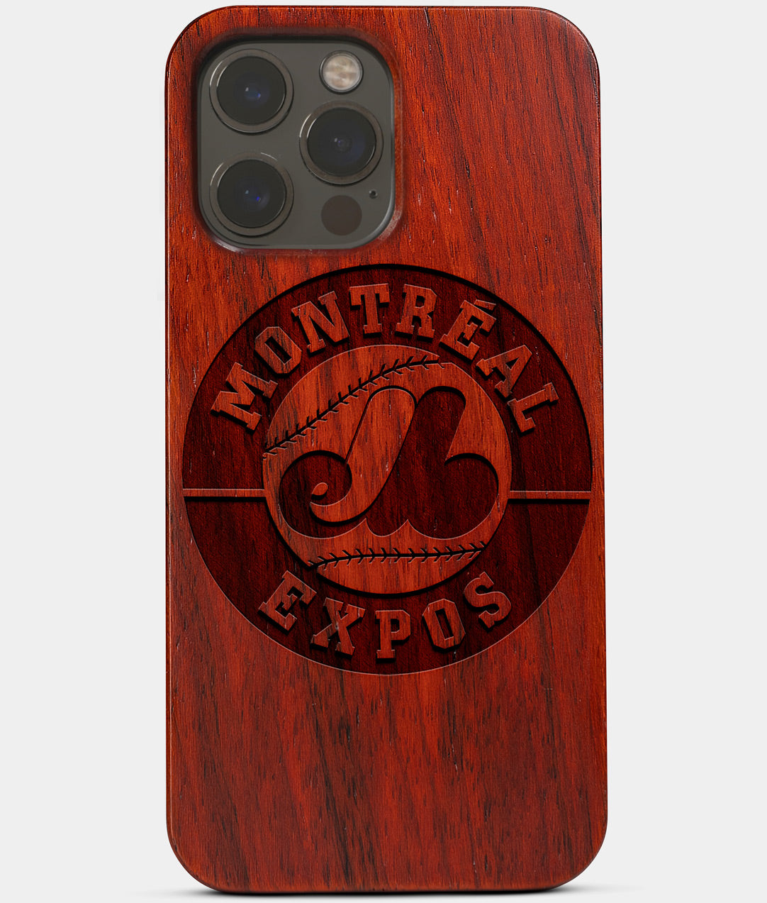 Carved Wood Montreal Expos iPhone 13 Pro Max Case | Custom Montreal Expos Gift, Birthday Gift | Personalized Mahogany Wood Cover, Gifts For Him, Monogrammed Gift For Fan | by Engraved In Nature