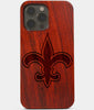 Carved Wood New Orleans Saints iPhone 13 Pro Max Case | Custom New Orleans Saints Gift, Birthday Gift | Personalized Mahogany Wood Cover, Gifts For Him, Monogrammed Gift For Fan | by Engraved In Nature
