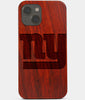 Carved Wood New York Giants iPhone 13 Case | Custom NY Giants Gift, Birthday Gift | Personalized Mahogany Wood Cover, Gifts For Him, Monogrammed Gift For Fan | by Engraved In Nature
