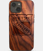 Eco-friendly New York Rangers iPhone 14 Case - Carved Wood Custom New York Rangers Gift For Him - Monogrammed Personalized iPhone 14 Cover By Engraved In Nature