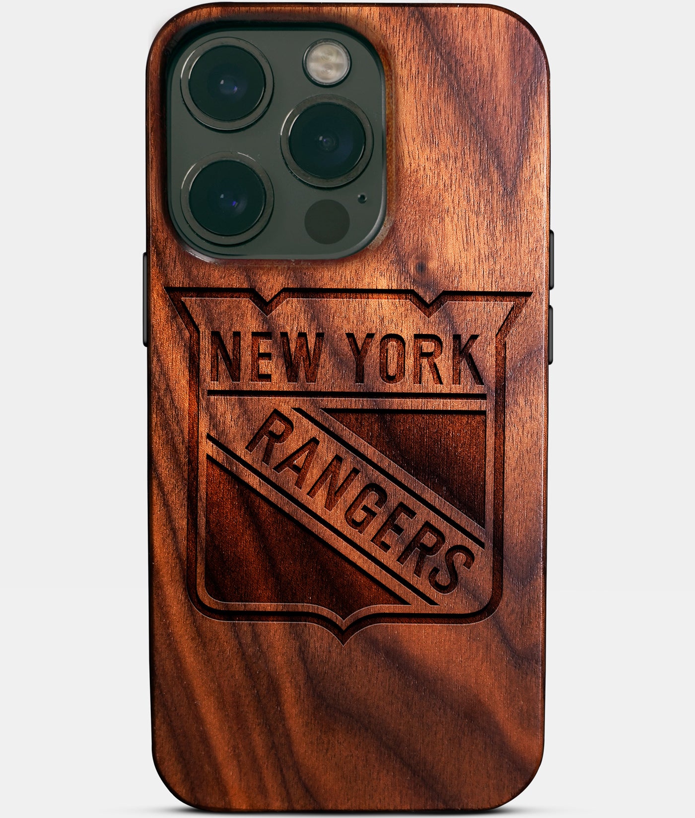 Eco-friendly New York Rangers iPhone 14 Pro Case - Carved Wood Custom New York Rangers Gift For Him - Monogrammed Personalized iPhone 14 Pro Cover By Engraved In Nature