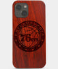 Carved Wood Philadelphia 76Ers iPhone 13 Case | Custom Philadelphia 76Ers Gift, Birthday Gift | Personalized Mahogany Wood Cover, Gifts For Him, Monogrammed Gift For Fan | by Engraved In Nature