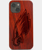 Carved Wood Philadelphia Eagles iPhone 13 Case | Custom Philadelphia Eagles Gift, Birthday Gift | Personalized Mahogany Wood Cover, Gifts For Him, Monogrammed Gift For Fan | by Engraved In Nature