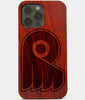 Carved Wood Philadelphia Flyers iPhone 13 Pro Max Case | Custom Philadelphia Flyers Gift, Birthday Gift | Personalized Mahogany Wood Cover, Gifts For Him, Monogrammed Gift For Fan | by Engraved In Nature
