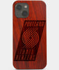 Carved Wood Portland Trail Blazers iPhone 13 Mini Case | Custom Portland Trail Blazers Gift, Birthday Gift | Personalized Mahogany Wood Cover, Gifts For Him, Monogrammed Gift For Fan | by Engraved In Nature
