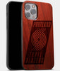 Best Wood Portland Trail Blazers iPhone 13 Pro Max Case | Custom Portland Trail Blazers Gift | Mahogany Wood Cover - Engraved In Nature