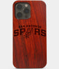 Carved Wood San Antonio Spurs iPhone 13 Pro Max Case | Custom San Antonio Spurs Gift, Birthday Gift | Personalized Mahogany Wood Cover, Gifts For Him, Monogrammed Gift For Fan | by Engraved In Nature