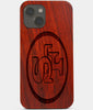 Carved Wood San Francisco 49ers iPhone 13 Case | Custom SF 49ers Gift, Birthday Gift | Personalized Mahogany Wood Cover, Gifts For Him, Monogrammed Gift For Fan | by Engraved In Nature