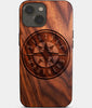 Eco-friendly Seattle Mariners iPhone 14 Plus Case - Carved Wood Custom Seattle Mariners Gift For Him - Monogrammed Personalized iPhone 14 Plus Cover By Engraved In Nature