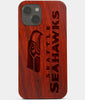 Carved Wood Seattle Seahawks iPhone 13 Case | Custom Seattle Seahawks Gift, Birthday Gift | Personalized Mahogany Wood Cover, Gifts For Him, Monogrammed Gift For Fan | by Engraved In Nature