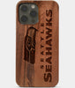 Carved Wood Seattle Seahawks iPhone 13 Pro Case | Custom Seattle Seahawks Gift, Birthday Gift | Personalized Mahogany Wood Cover, Gifts For Him, Monogrammed Gift For Fan | by Engraved In Nature