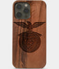 Carved Wood S.L. Benfica iPhone 13 Pro Max Case | Custom S.L. Benfica Gift, Birthday Gift | Personalized Mahogany Wood Cover, Gifts For Him, Monogrammed Gift For Fan | by Engraved In Nature