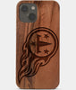 Carved Wood Tennessee Titans iPhone 13 Mini Case | Custom Tennessee Titans Gift, Birthday Gift | Personalized Mahogany Wood Cover, Gifts For Him, Monogrammed Gift For Fan | by Engraved In Nature