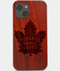 Carved Wood Toronto Maple Leafs iPhone 13 Mini Case | Custom Toronto Maple Leafs Gift, Birthday Gift | Personalized Mahogany Wood Cover, Gifts For Him, Monogrammed Gift For Fan | by Engraved In Nature