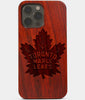 Carved Wood Toronto Maple Leafs iPhone 13 Pro Max Case | Custom Toronto Maple Leafs Gift, Birthday Gift | Personalized Mahogany Wood Cover, Gifts For Him, Monogrammed Gift For Fan | by Engraved In Nature