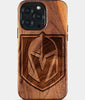 Eco-friendly Vegas Golden Knights iPhone 15 Pro Max Case - Carved Wood Custom Vegas Golden Knights Gift For Him - Monogrammed Personalized iPhone 15 Pro Max Cover By Engraved In Nature