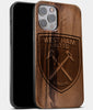 Best Wood West Ham United F.C. iPhone 13 Pro Max Case | Custom West Ham United F.C. Gift | Walnut Wood Cover - Engraved In Nature