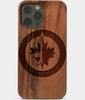 Carved Wood Winnipeg Jets iPhone 13 Pro Max Case | Custom Winnipeg Jets Gift, Birthday Gift | Personalized Mahogany Wood Cover, Gifts For Him, Monogrammed Gift For Fan | by Engraved In Nature
