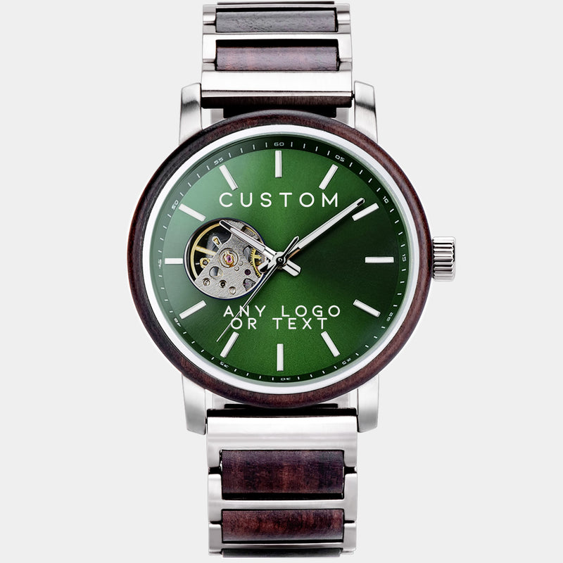 AlderWood Mens Green Face Automatic Watch - Custom Wood Watch For