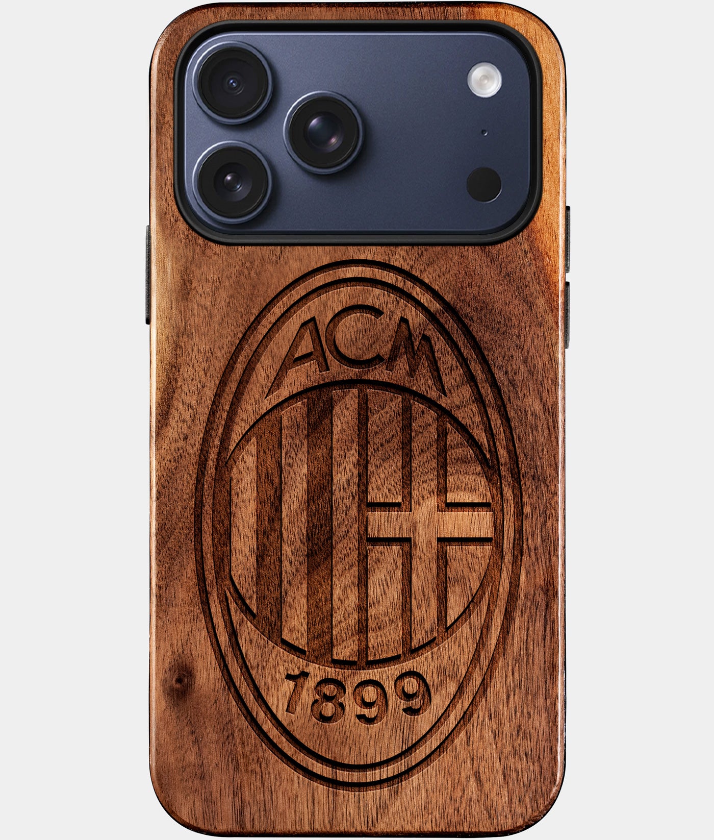 Eco-friendly AC Milan iPhone 17 Pro Max Case - Carved Wood Custom AC Milan Gift For Him - Monogrammed Personalized iPhone 17 Pro Max Cover By Engraved In Nature