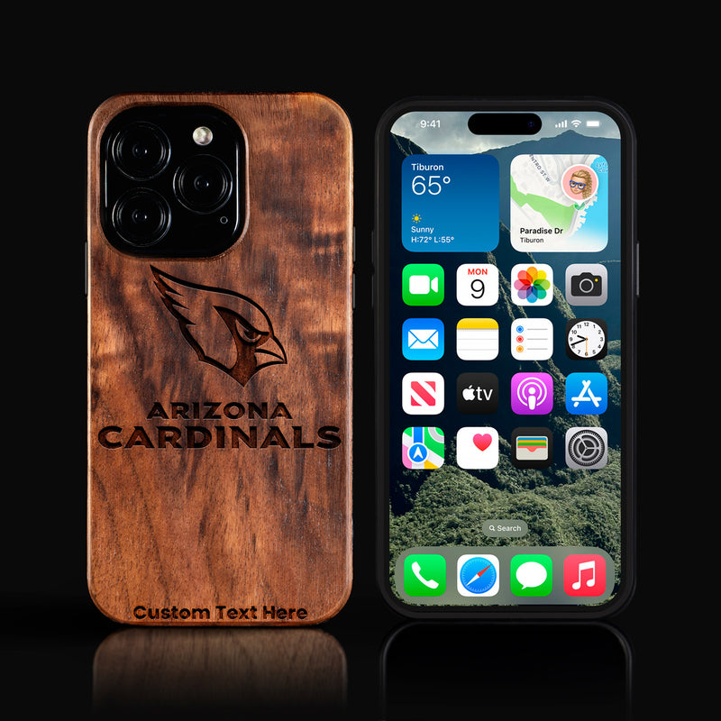 Custom Arizona Cardinals iPhone 16/16 Pro/16 Pro Max/16 Plus Case - Carved Wood Arizona Cardinals Cover