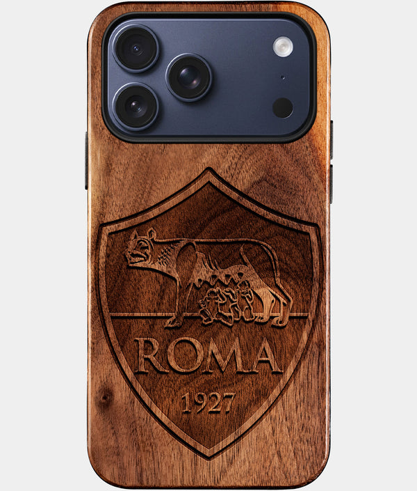 Custom A.S. Roma iPhone 17/17 Pro/17 Pro Max/17 Air Case - Wood A.S. Roma Cover - Eco-friendly AS Roma iPhone 17 Case - Carved Wood Custom AS Roma Gift For Him - Monogrammed Personalized iPhone 17 Cover By Engraved In Nature