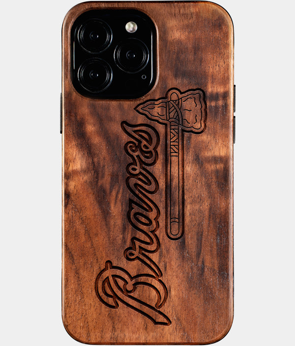 Custom Atlanta Braves iPhone 16/16 Pro/16 Pro Max/16 Plus Case - Wood Braves Cover - Eco-friendly Atlanta Braves iPhone 16 Case - Carved Wood Custom Atlanta Braves Gift For Him - Monogrammed Personalized iPhone 16 Cover By Engraved In Nature