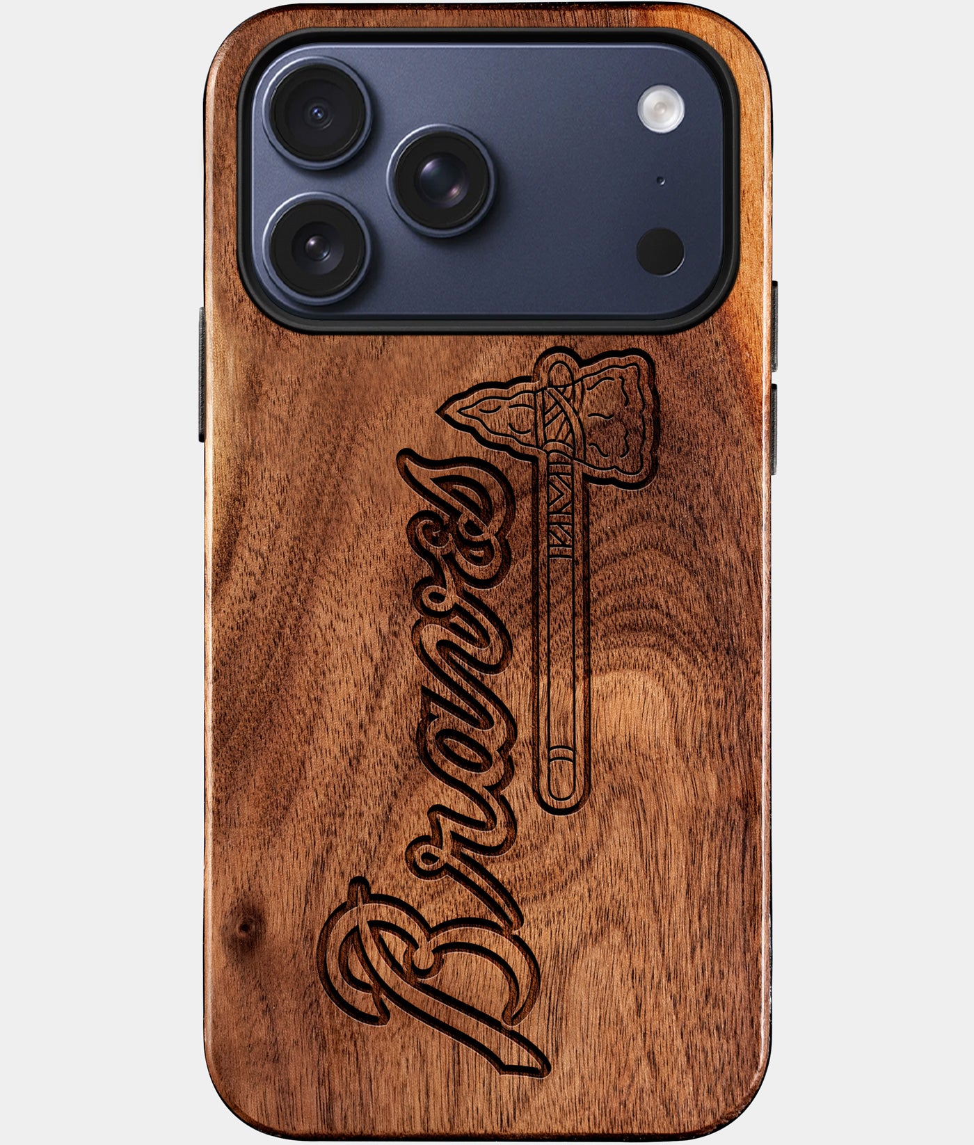 Eco-friendly Atlanta Braves iPhone 17 Pro Max Case - Carved Wood Custom Atlanta Braves Gift For Him - Monogrammed Personalized iPhone 17 Pro Max Cover By Engraved In Nature