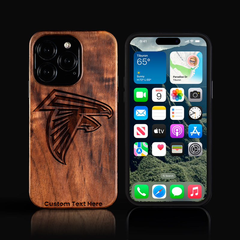Custom Atlanta Falcons iPhone 16/16 Pro/16 Pro Max/16 Plus Case - Carved Wood Falcons Cover