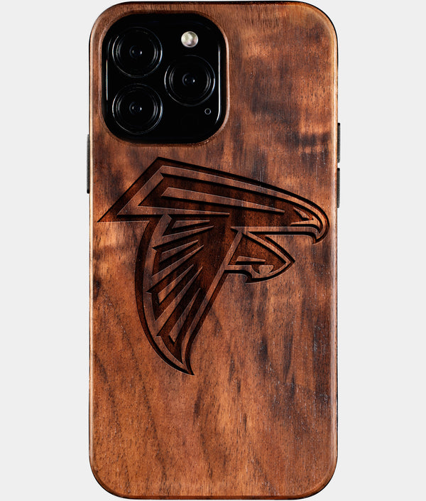 Custom Atlanta Falcons iPhone 16/16 Pro/16 Pro Max/16 Plus Case - Wood Falcons Cover - Eco-friendly Atlanta Falcons iPhone 16 Case - Carved Wood Custom Atlanta Falcons Gift For Him - Monogrammed Personalized iPhone 16 Cover By Engraved In Nature