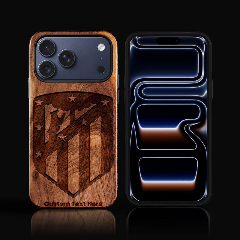 Custom Atletico Madrid FC iPhone 17/17 Pro/17 Pro Max/17 Air Case - Carved Wood Raptors Cover