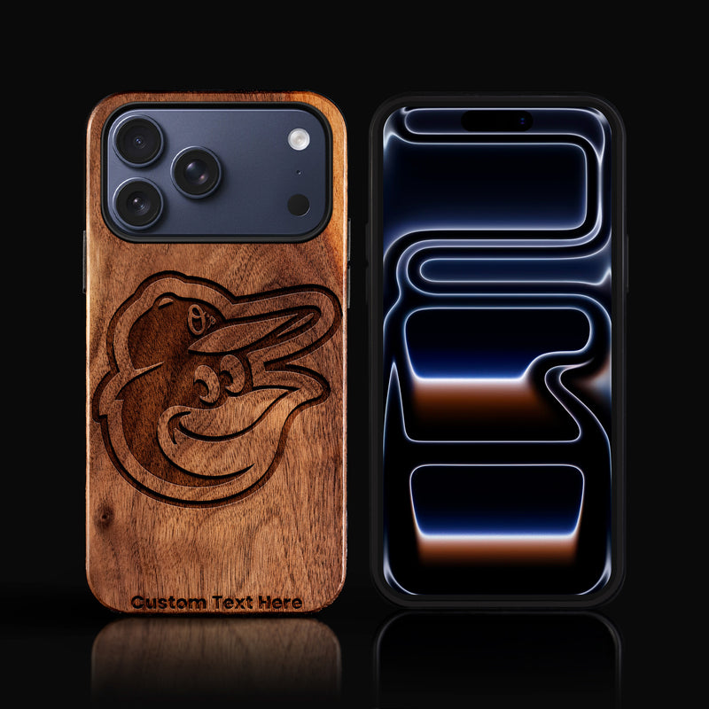Custom Baltimore Orioles iPhone 17/17 Pro/17 Pro Max/17 Air Case - Carved Wood Orioles Cover