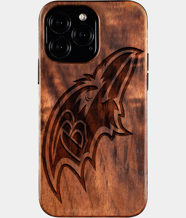 Custom Baltimore Ravens iPhone 16/16 Pro/16 Pro Max/16 Plus Case - Wood Ravens Cover - Eco-friendly Baltimore Ravens iPhone 16 Case - Carved Wood Custom Baltimore Ravens Gift For Him - Monogrammed Personalized iPhone 16 Cover By Engraved In Nature