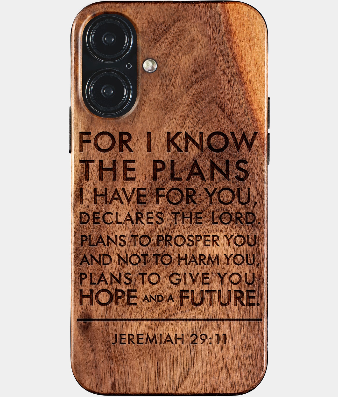 Custom Bible Verse Phone 17 Case Personalized Wood Engraved Religious Gifts For Christians Christian Gifts For Men And Women Jeremiah 29:11 engraved with your favorite Bible verse. This personalized scripture phone case lets you showcase any verse from Genesis to Revelation. Ideal as a gift for baptisms, congregation gifts, pastor gifts, confirmations, birthdays, or daily encouragement for Christians.