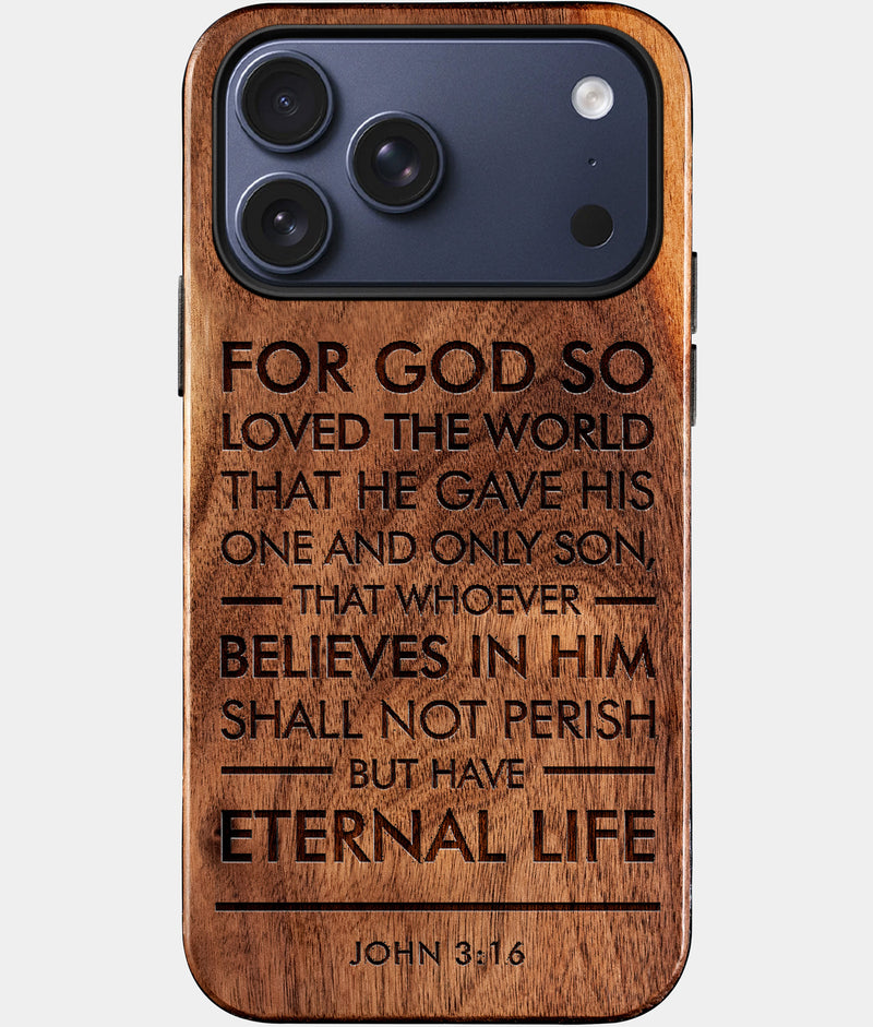 Custom Bible Verse iPhone 17 Pro Max Case Personalized Wood Engraved Religious Gifts For Christians Christian Gifts For Men And Women John 3:16 engraved with your favorite Bible verse. This personalized scripture phone case lets you showcase any verse from Genesis to Revelation. Ideal as a gift for baptisms, congregation gifts, pastor gifts, confirmations, birthdays, or daily encouragement for Christians.