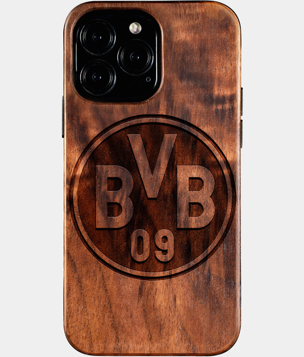 Custom Borussia Dortmund iPhone 16/16 Pro/16 Pro Max/16 Plus Case - Wood Borussia Dortmund Cover - Eco-friendly Borussia Dortmund iPhone 16 Case - Carved Wood Custom Borussia Dortmund Gift For Him - Monogrammed Personalized iPhone 16 Cover By Engraved In Nature