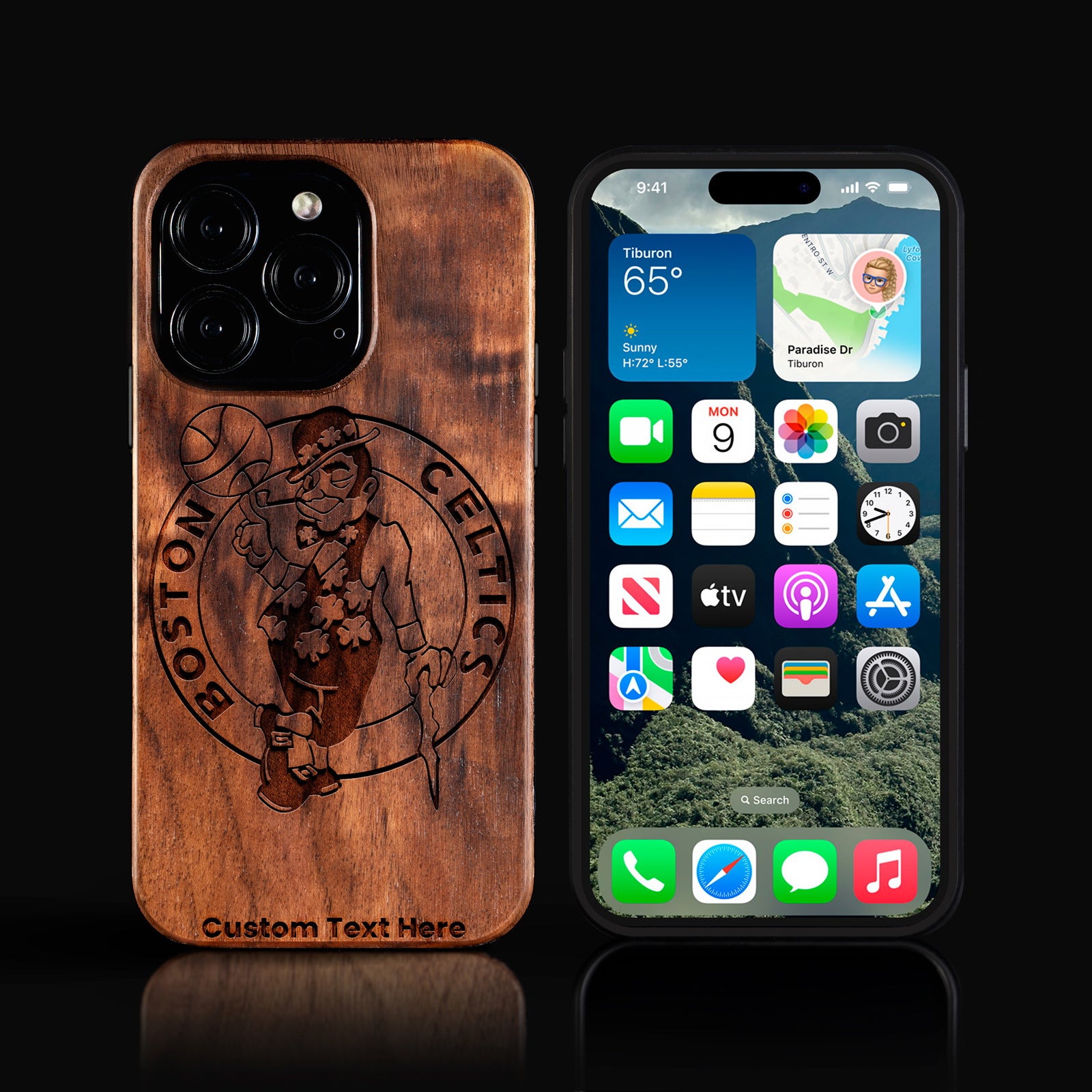 Custom Boston Celtics iPhone 16/16 Pro/16 Pro Max/16 Plus Case - Carved Wood Celtics Cover