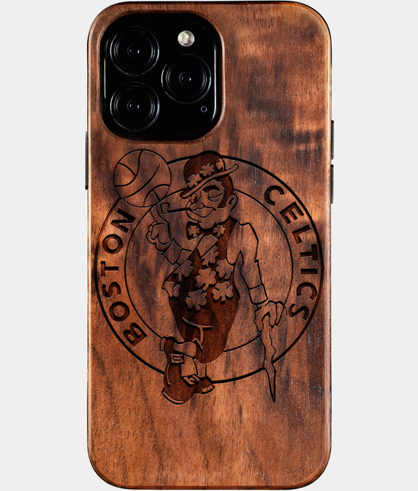 Custom Boston Celtics iPhone 16/16 Pro/16 Pro Max/16 Plus Case - Wood Celtics Cover - Eco-friendly Boston Celtics iPhone 16 Case - Carved Wood Custom Boston Celtics Gift For Him - Monogrammed Personalized iPhone 16 Cover By Engraved In Nature