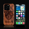 Custom Brooklyn Nets iPhone 16/16 Pro/16 Pro Max/16 Plus Case - Carved Wood Nets Cover