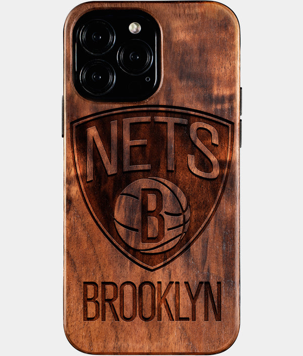 Custom Brooklyn Nets iPhone 16/16 Pro/16 Pro Max/16 Plus Case - Wood Nets Cover - Eco-friendly Brooklyn Nets iPhone 16 Case - Carved Wood Custom Brooklyn Nets Gift For Him - Monogrammed Personalized iPhone 16 Cover By Engraved In Nature