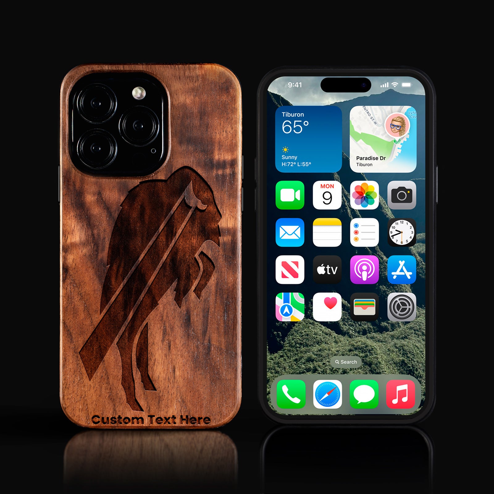 Custom Buffalo Bills iPhone 16/16 Pro/16 Pro Max/16 Plus Case - Carved Wood Bills Cover