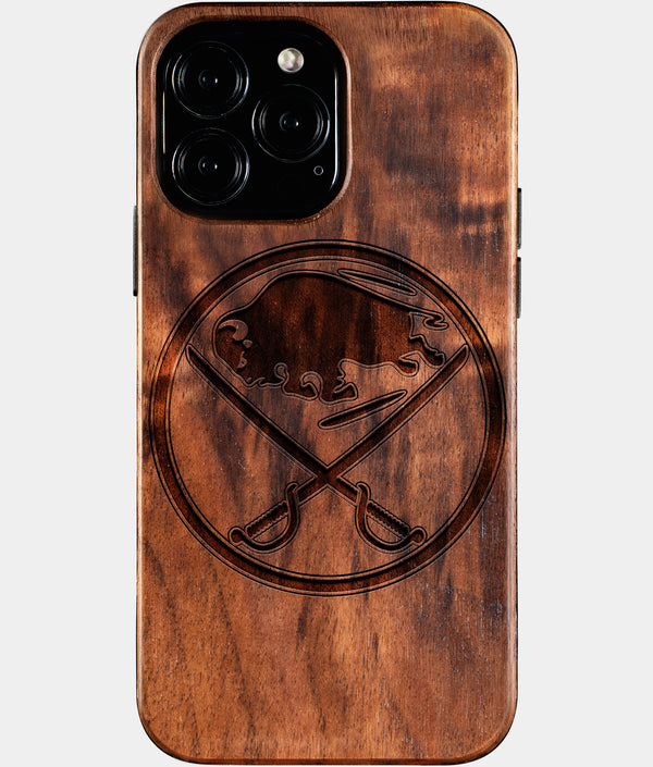 Custom Buffalo Sabres iPhone 16/16 Pro/16 Pro Max/16 Plus Case - Wood Sabres Cover - Eco-friendly Buffalo Sabres iPhone 16 Case - Carved Wood Custom Buffalo Sabres Gift For Him - Monogrammed Personalized iPhone 16 Cover By Engraved In Nature