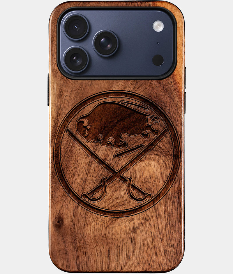 Eco-friendly Buffalo Sabres iPhone 17 Pro Max Case - Carved Wood Custom Buffalo Sabres Gift For Him - Monogrammed Personalized iPhone 17 Pro Max Cover By Engraved In Nature