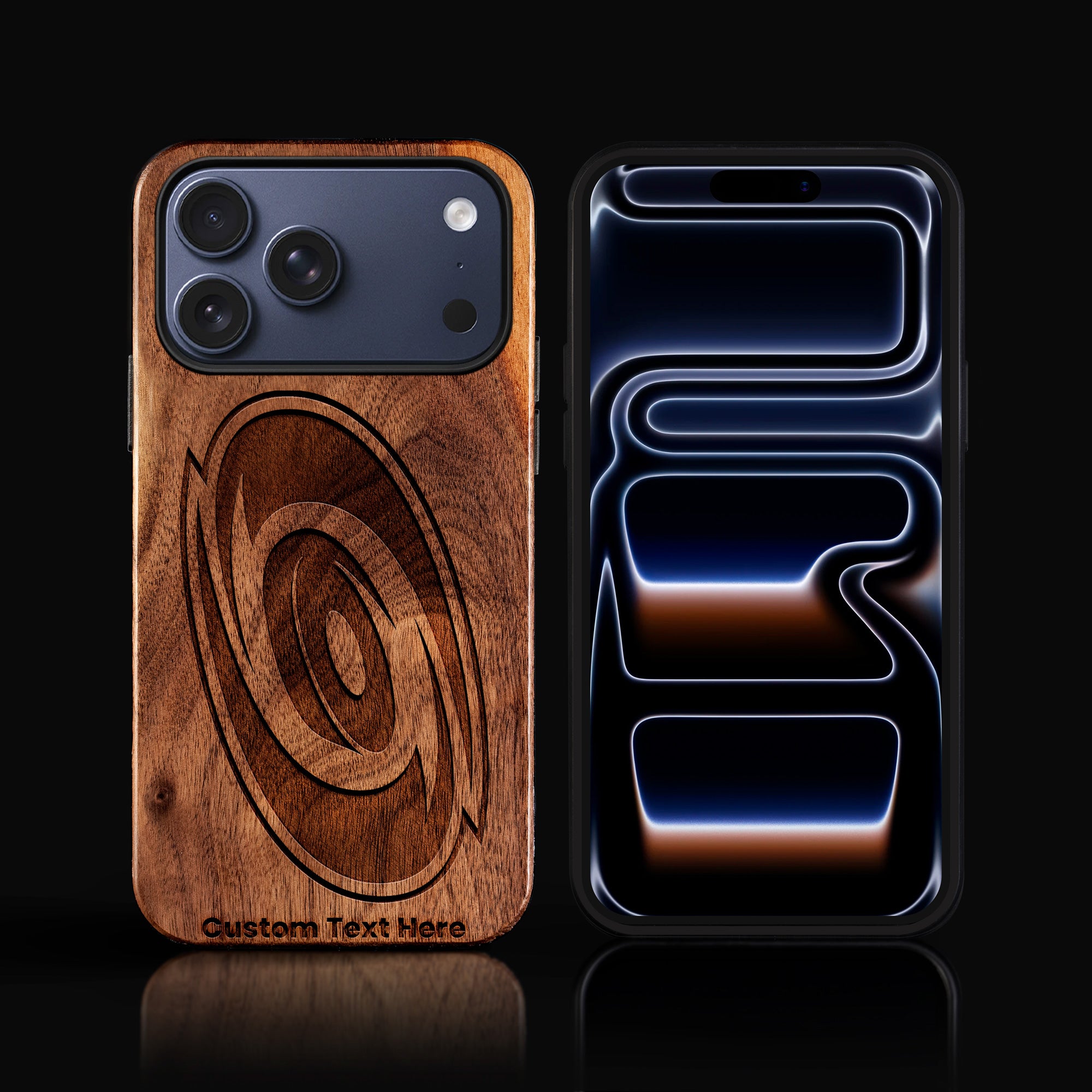 Custom Carolina Hurricanes iPhone 17/17 Pro/17 Pro Max/17 Air Case - Carved Wood  Hurricanes Cover