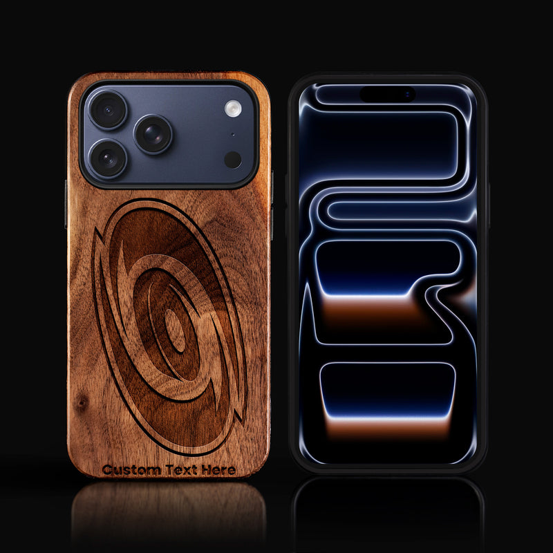 Custom Carolina Hurricanes iPhone 17/17 Pro/17 Pro Max/17 Air Case - Carved Wood  Hurricanes Cover