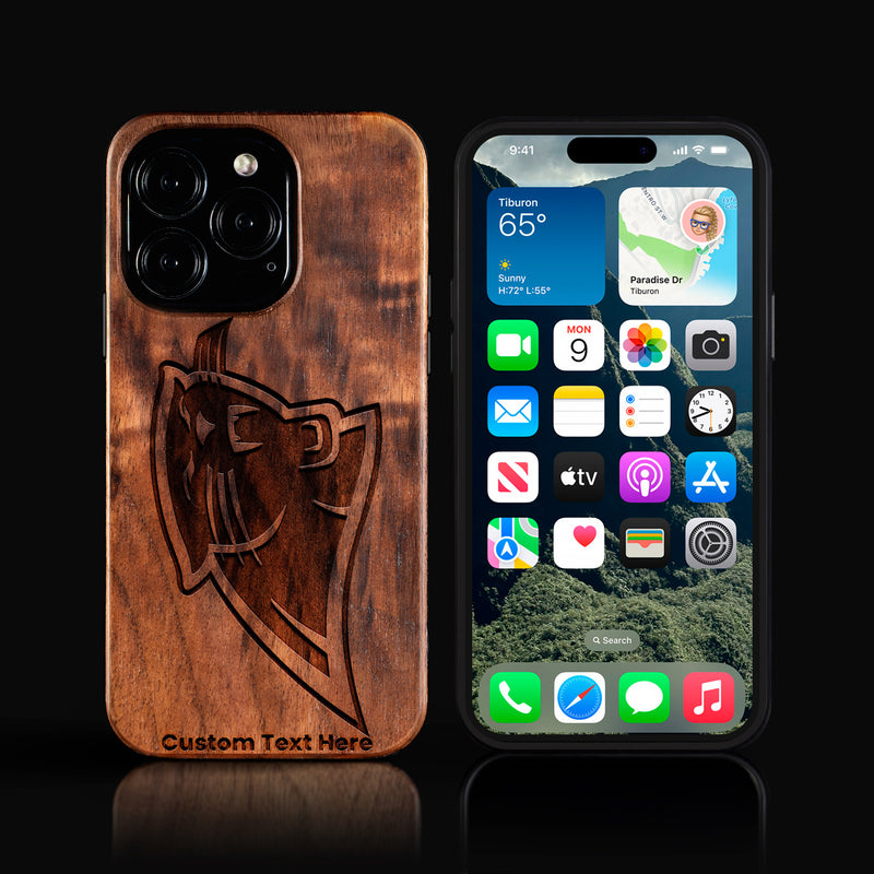 Custom Carolina Panthers iPhone 16/16 Pro/16 Pro Max/16 Plus Case - Carved Wood Carolina Panthers Cover