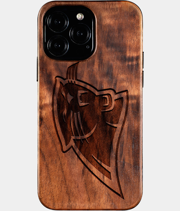 Custom Carolina Panthers iPhone 16/16 Pro/16 Pro Max/16 Plus Case - Wood Carolina Panthers Cover - Eco-friendly Carolina Panthers iPhone 16 Case - Carved Wood Custom Carolina Panthers Gift For Him - Monogrammed Personalized iPhone 16 Cover By Engraved In Nature