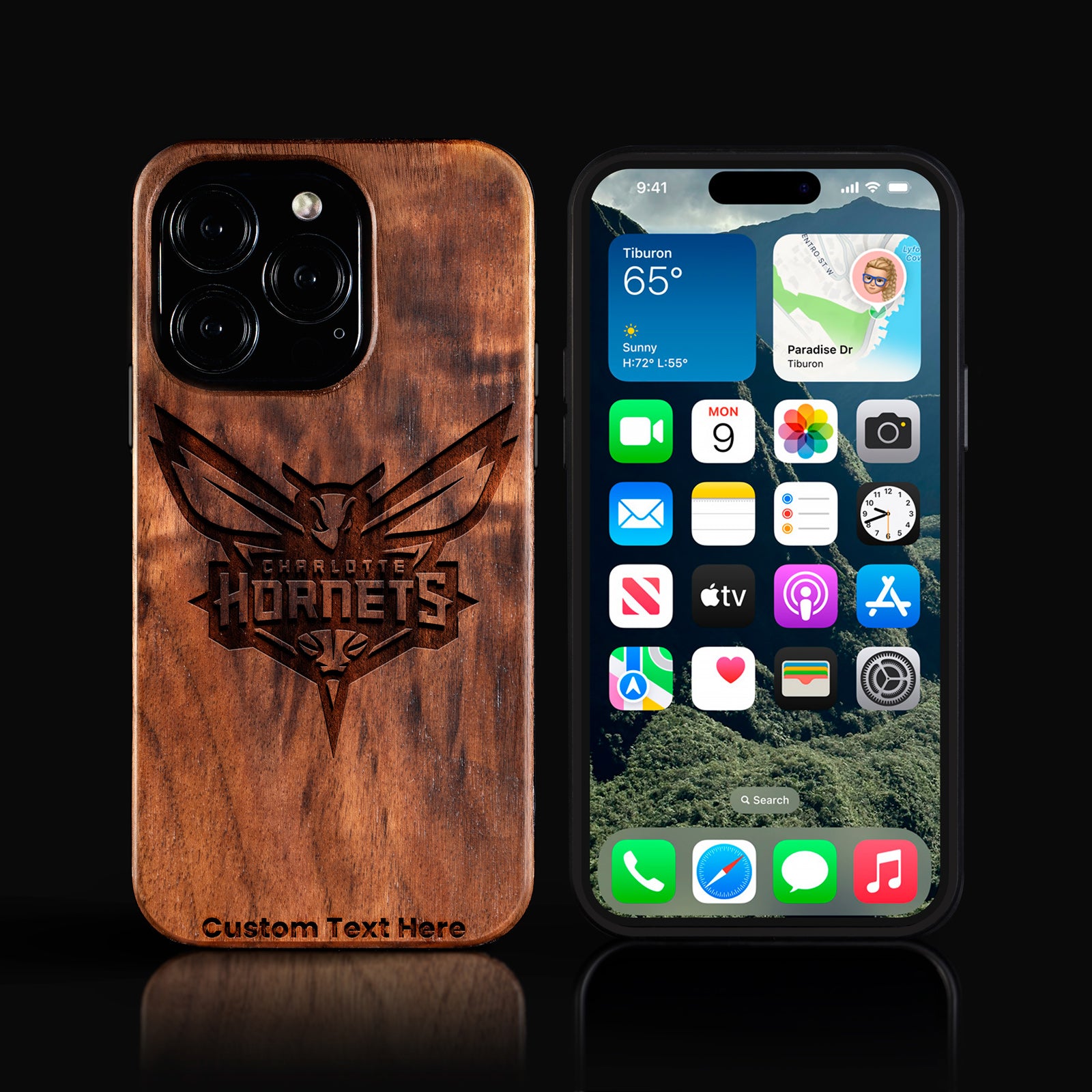 Custom Charlotte Hornets iPhone 16/16 Pro/16 Pro Max/16 Plus Case - Carved Wood Hornets Cover