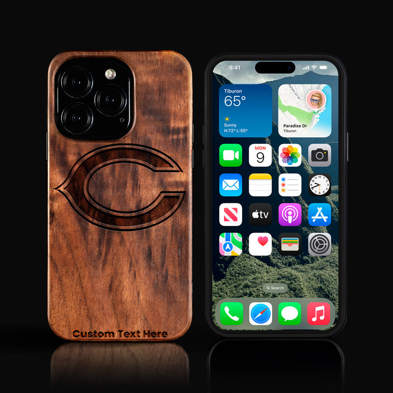 Custom Chicago Bears iPhone 16/16 Pro/16 Pro Max/16 Plus Case - Carved Wood Chicago Bears Cover