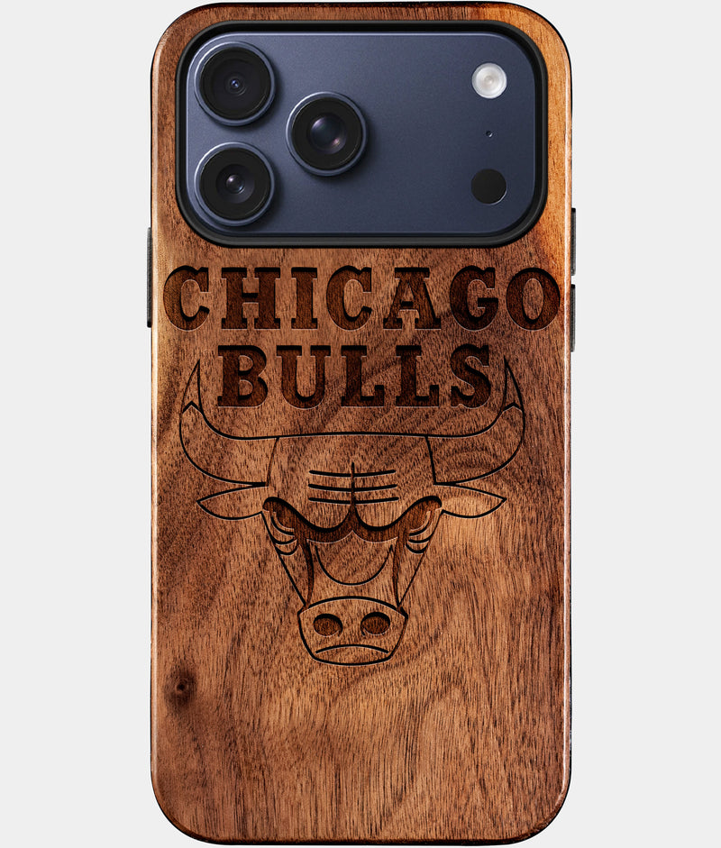 Eco-friendly Chicago Bulls iPhone 17 Pro Case - Carved Wood Custom Chicago Bulls Gift For Him - Monogrammed Personalized iPhone 17 Pro Cover By Engraved In Nature